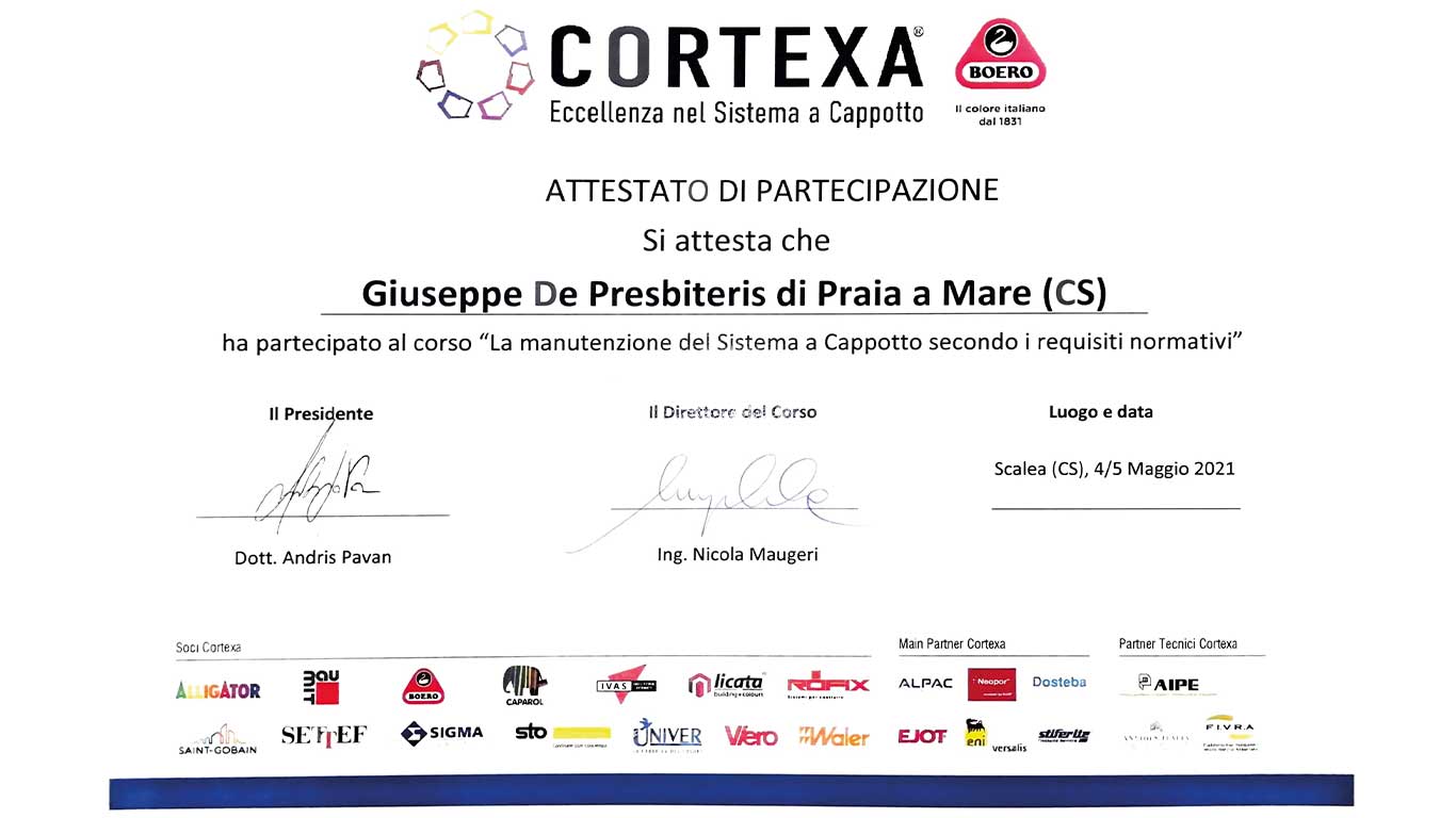 Attestato per la Manutenzione di Sistema a Cappotto