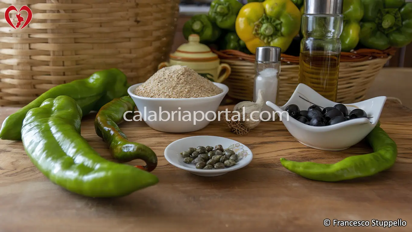 Ricetta della Peperonata con Olive Nere e Pangrattato: gli ingredienti. Ricetta della Peperonata con Olive Nere e Pangrattato: gli ingredienti.