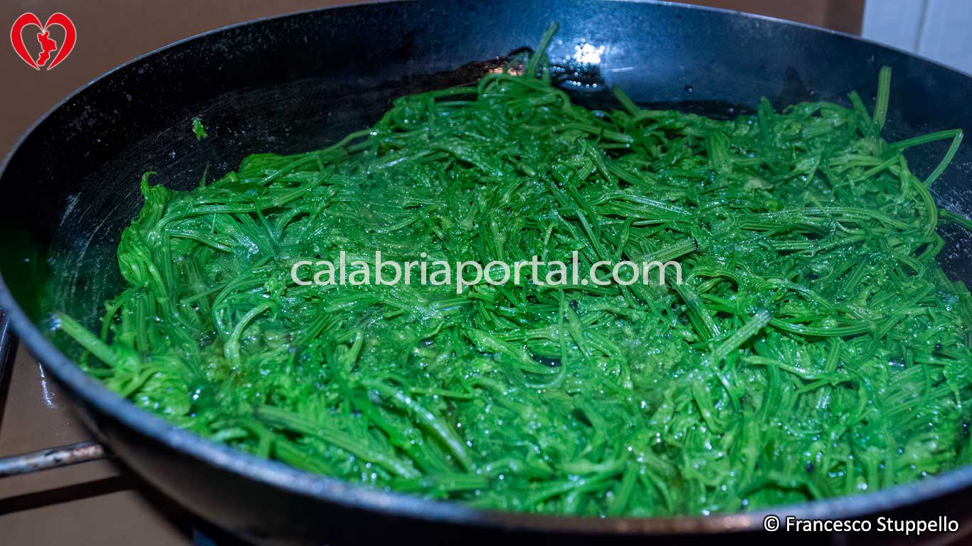 Ricetta delle Cime di Vitalba con Uova Strapazzate alla Calabrese: fate rosolare le cime di vitalba in una padella Ricetta delle Cime di Vitalba con Uova Strapazzate alla Calabrese: fate rosolare le cime di vitalba in una padella