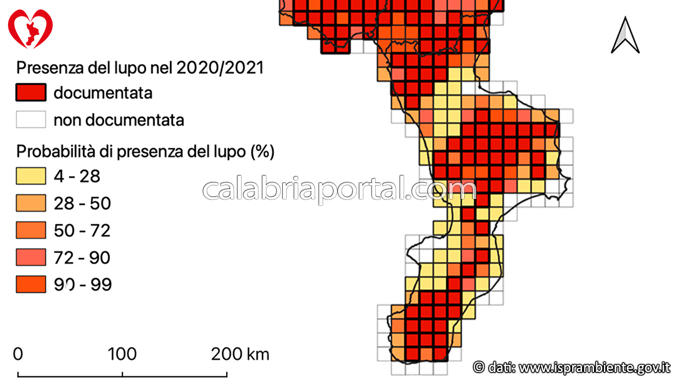 Grafico sulla presenza del Lupo in Calabria nel 2020/2021