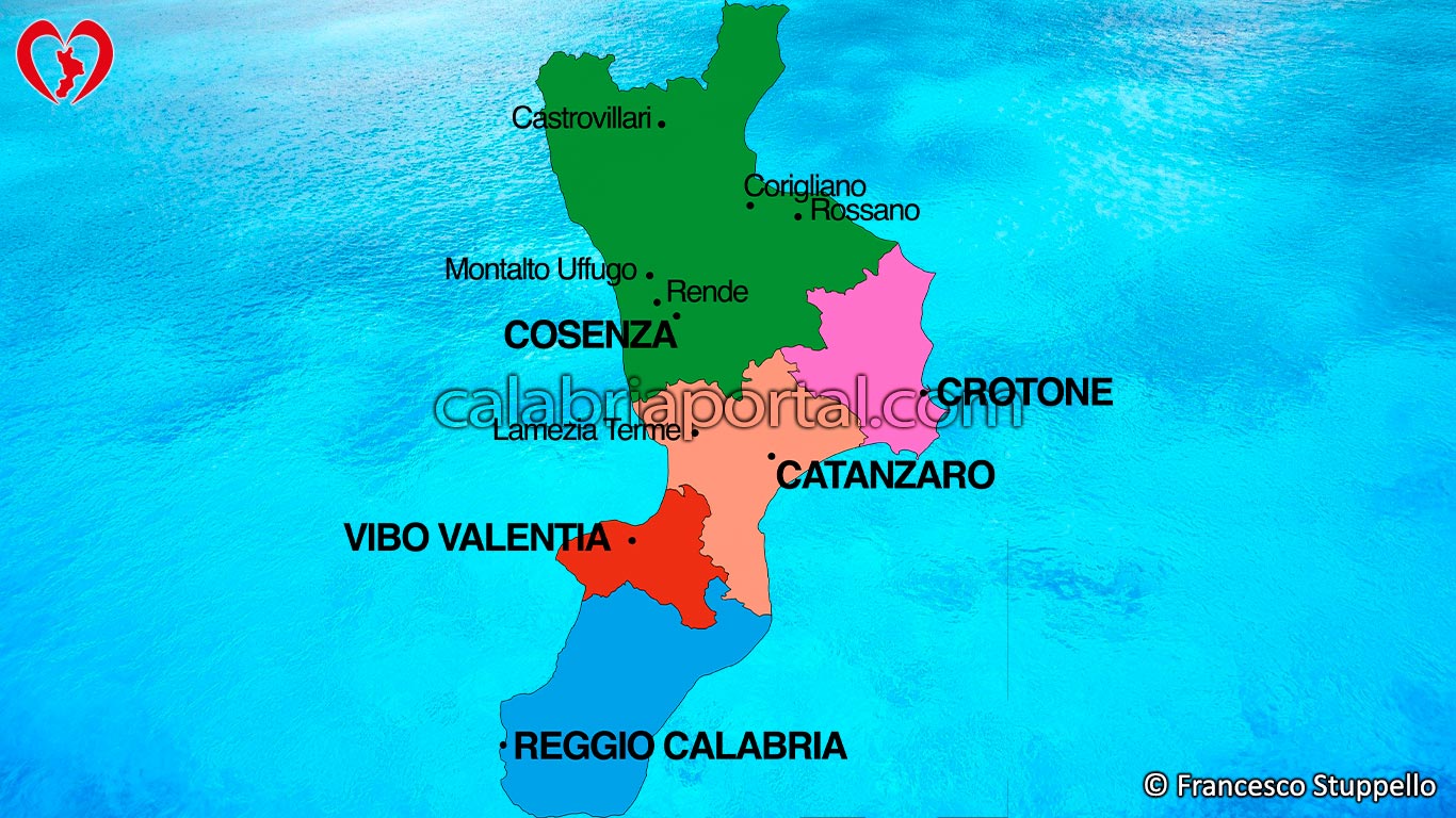 Calabria: Cartina Politica delle Cinque Province